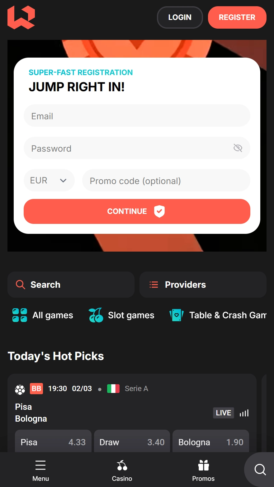 Wettson Casino homepage