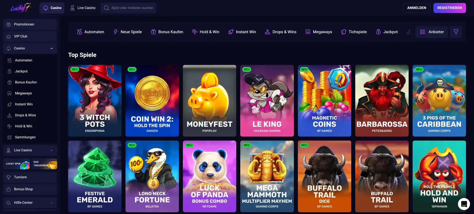 Lucky7even Casino-Spiele