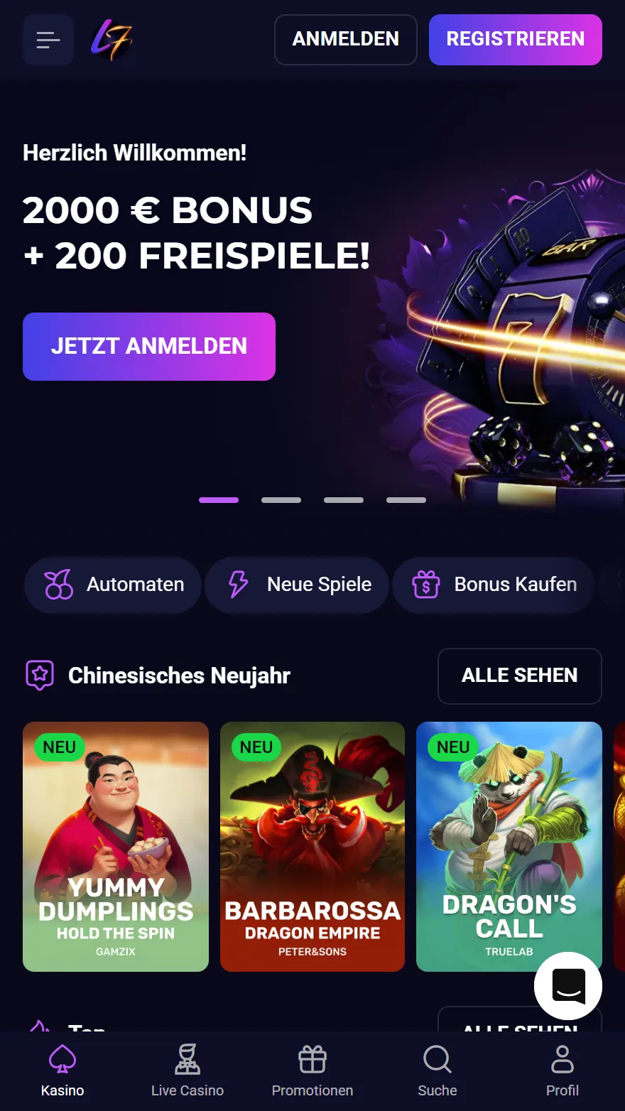 Lucky7even Casino-Startseite