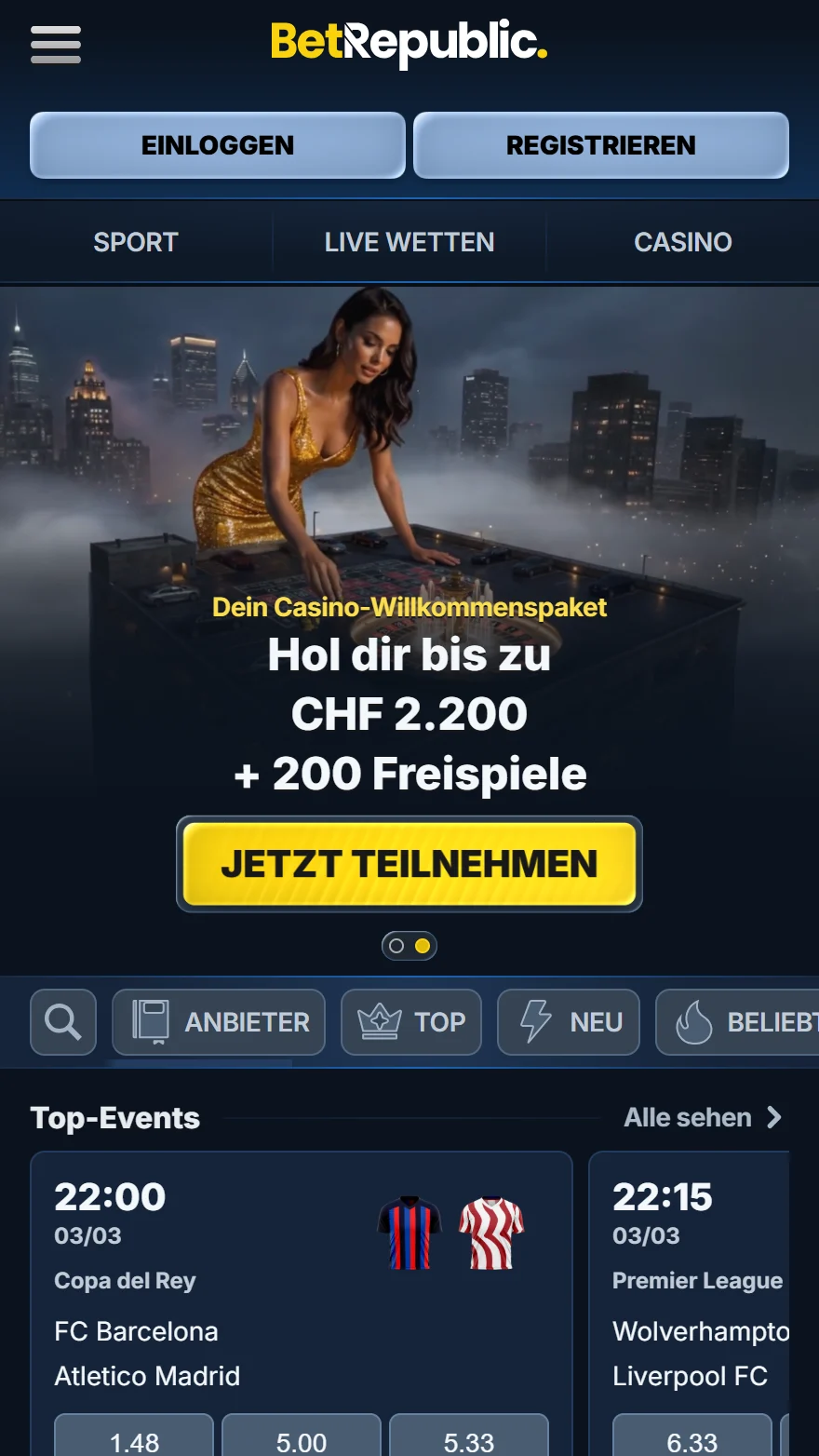 BetRepublic Casino-Seite