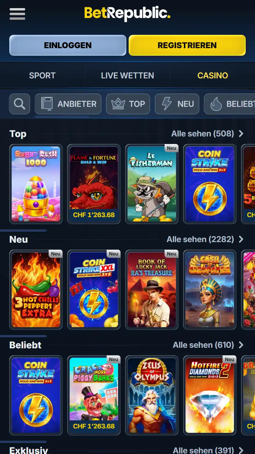 BetRepublic Casino-Spieleseite