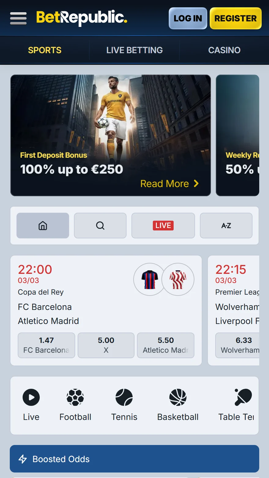 BetRepublic sports betting page