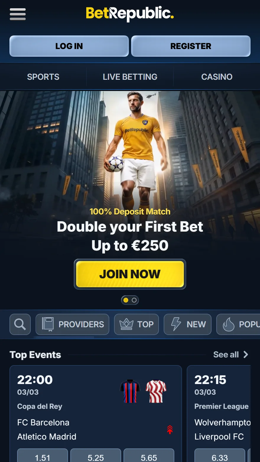 BetRepublic sportsbook homepage
