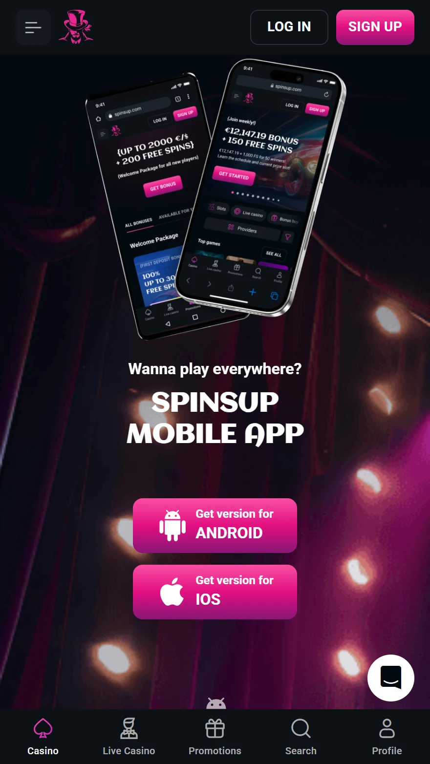 SpinsUp mobile app