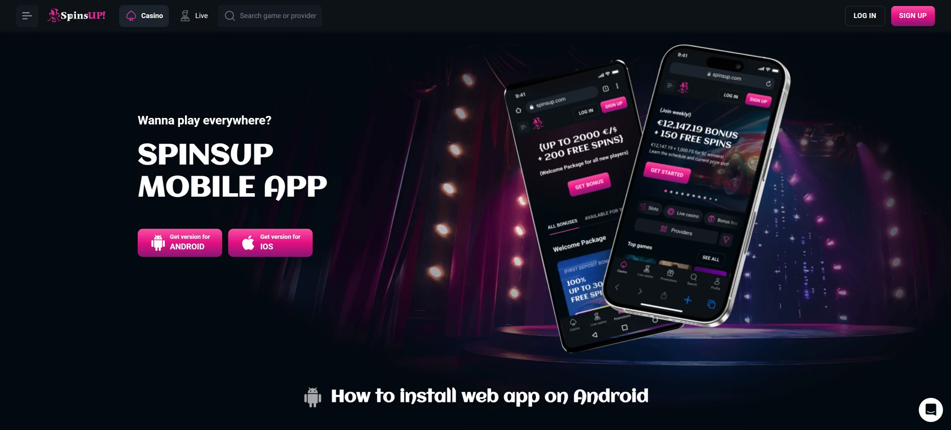 SpinsUp Casino mobile app