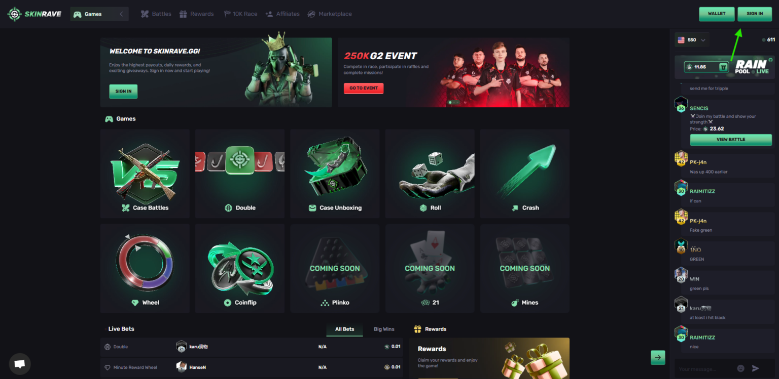 skinrave.gg home page
