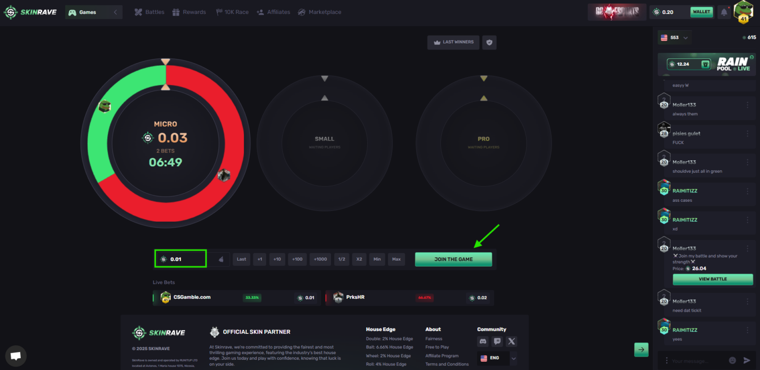 skinrave jackpot game