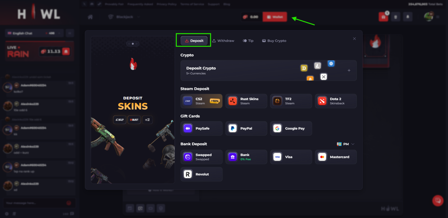 howl.gg deposit page