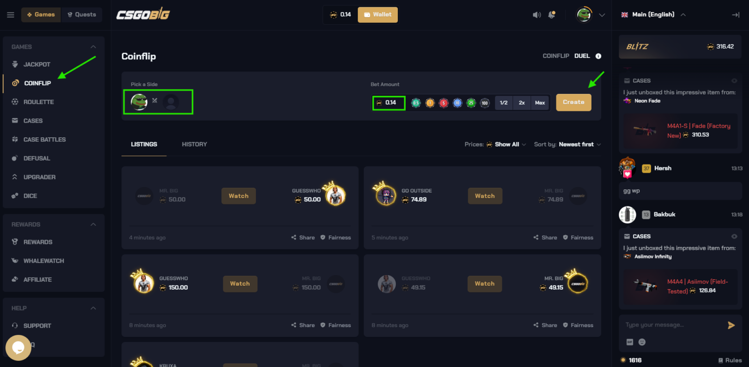 csgobig coinflip game