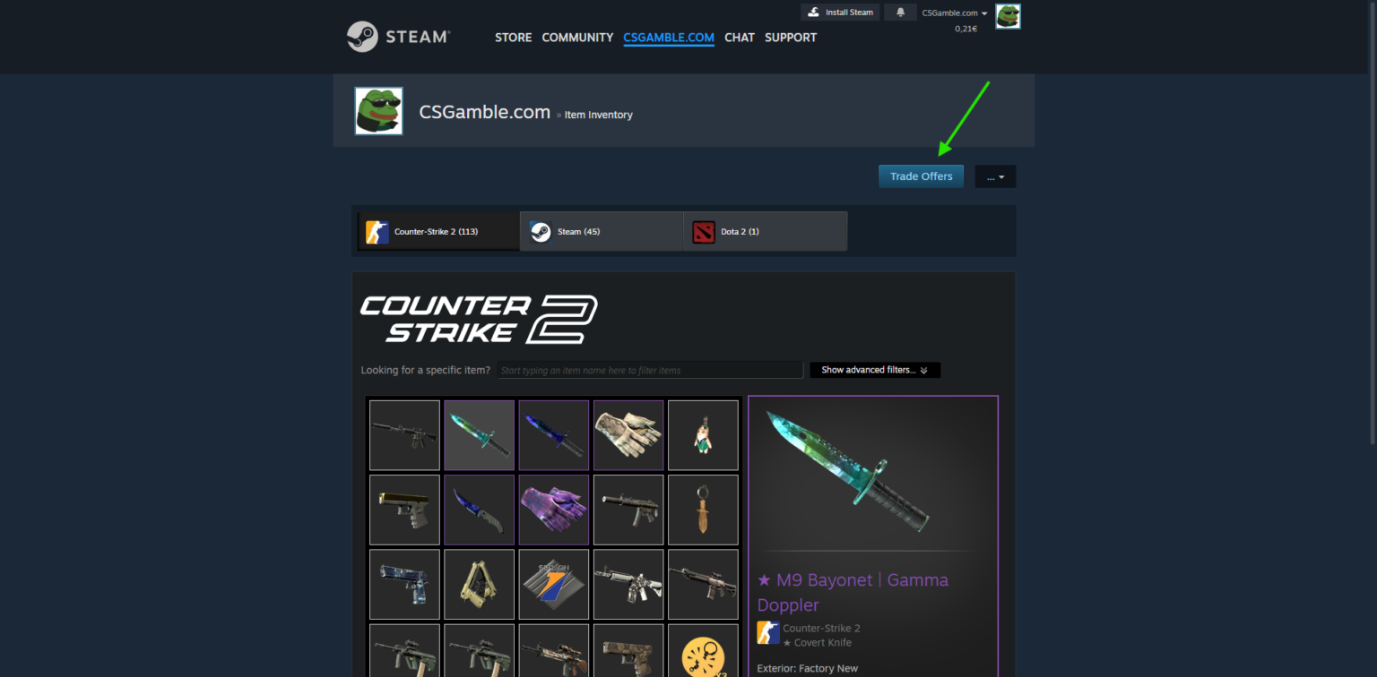 csgamble steam trade offer page