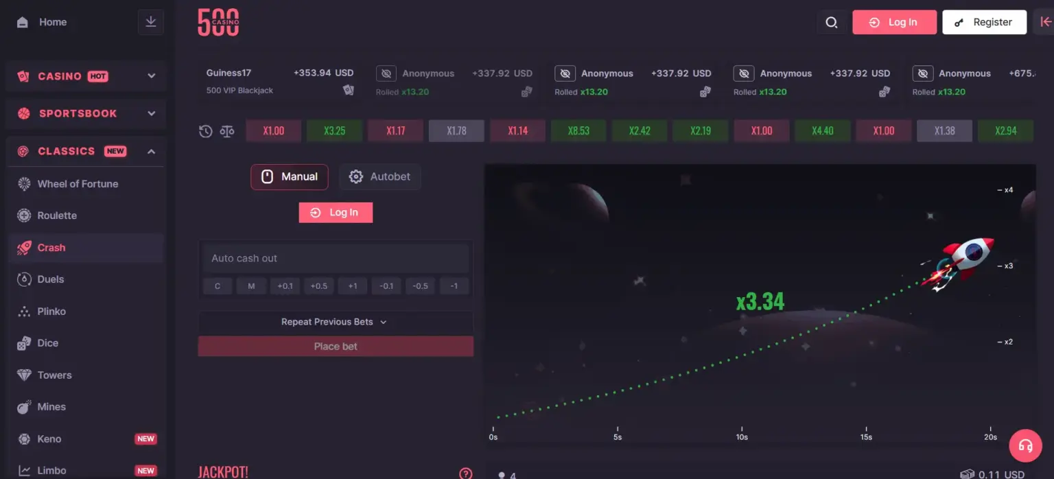 CSGO500 crash section