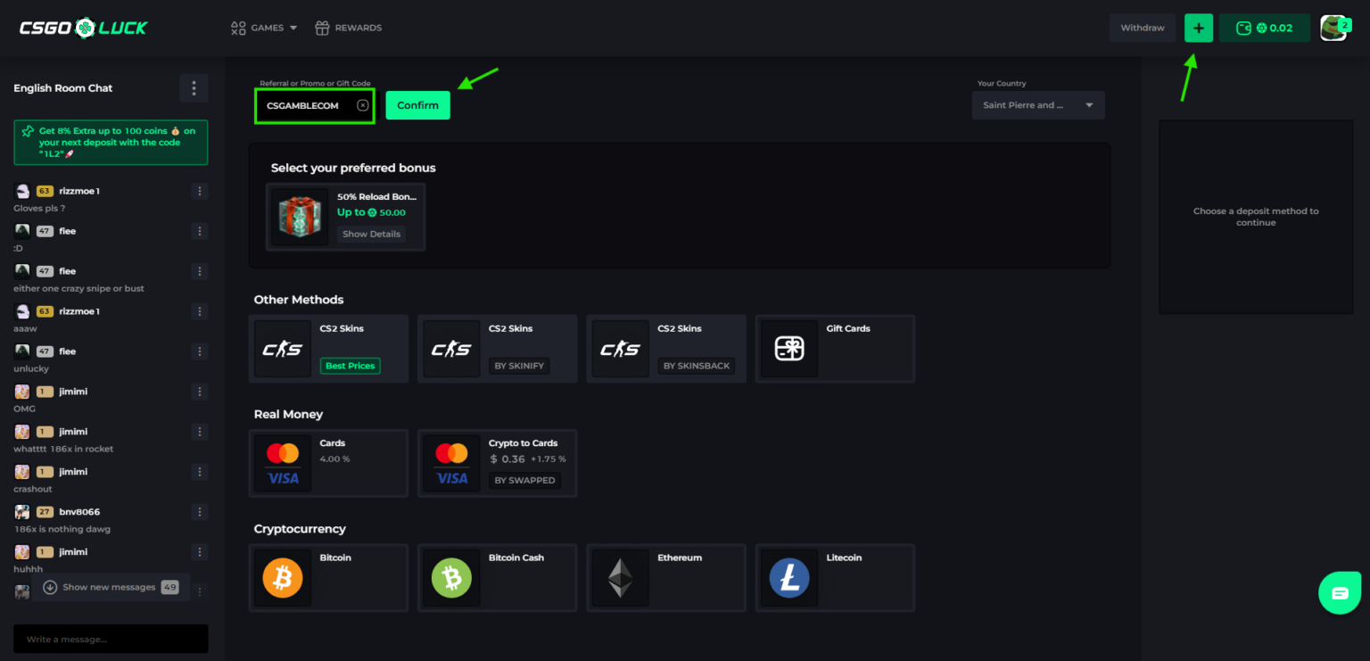 csgoluck deposit options