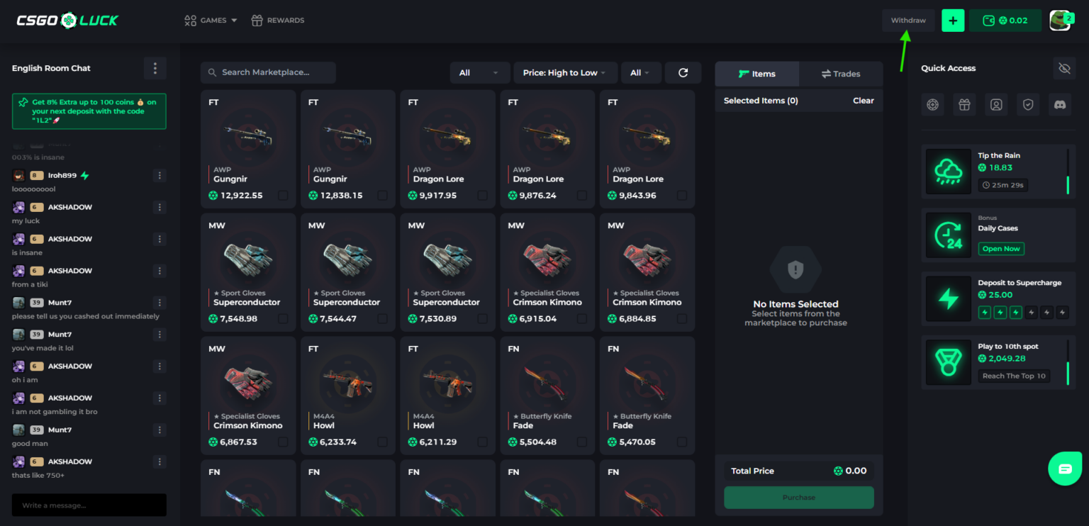 csgoluck withdraw page