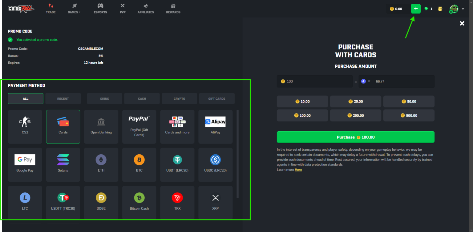 csgoroll deposit options