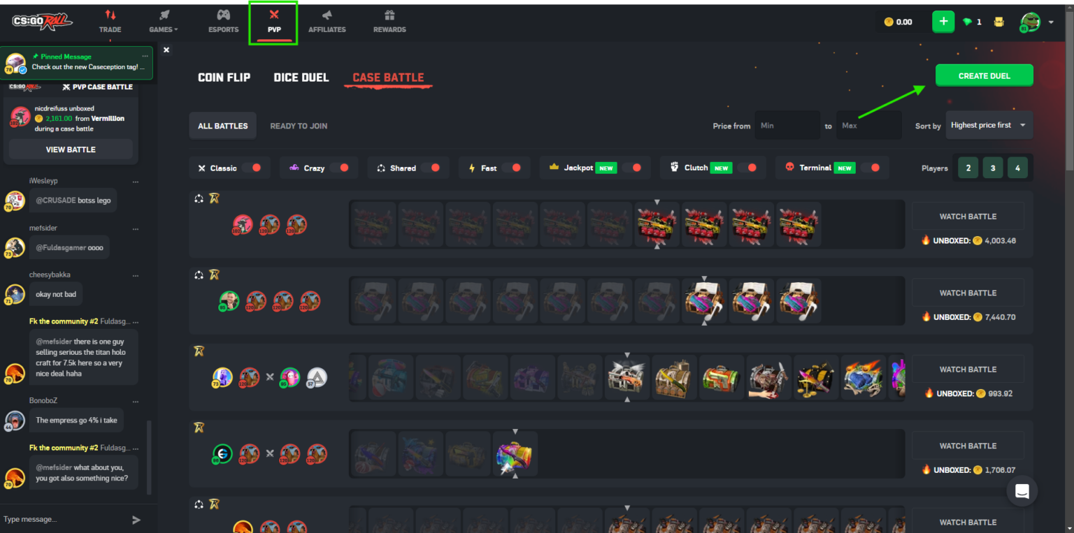 csgoroll case battle page