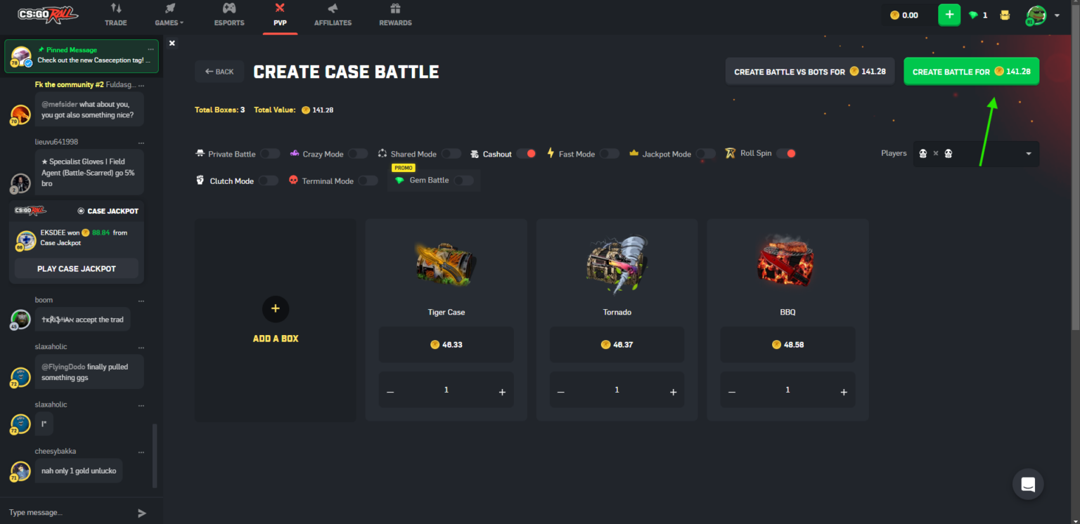 csgoroll case PVP page