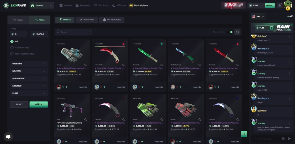 Skinrave withdrawal page