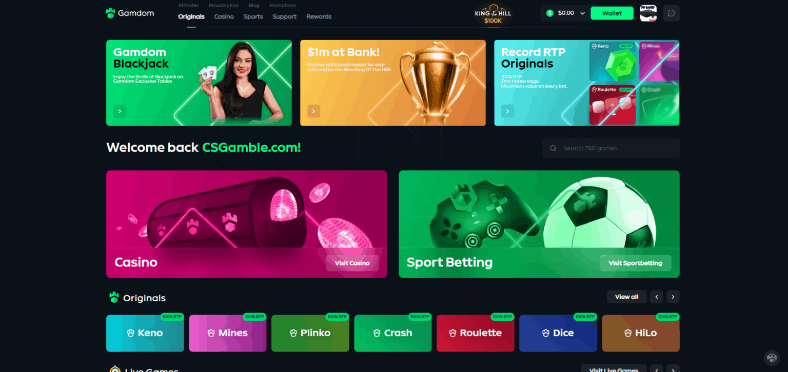 Gamedom main landing page