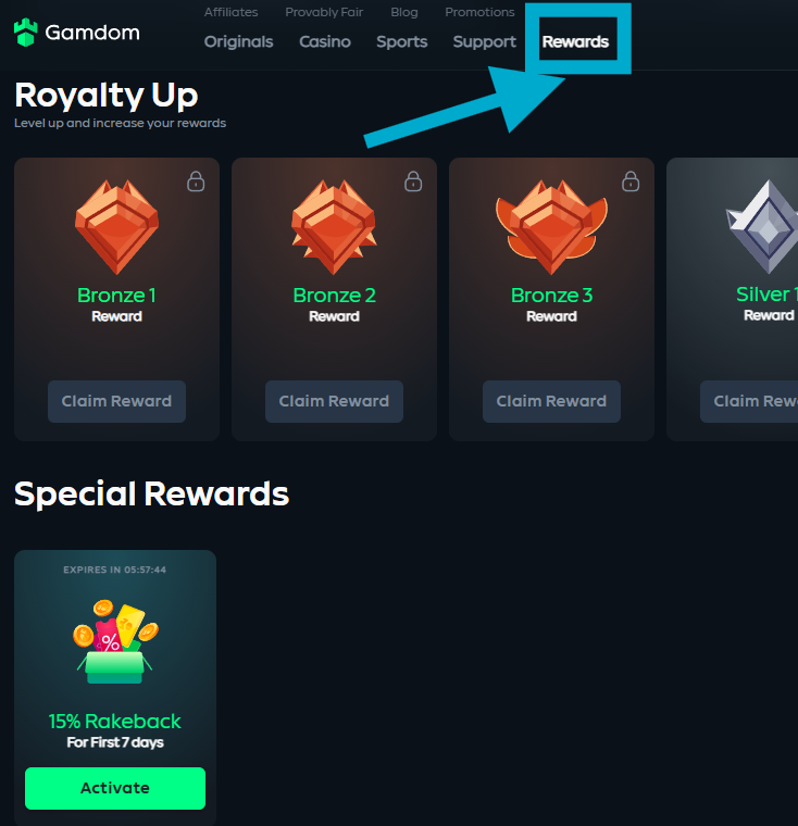 Gamdom rewards section