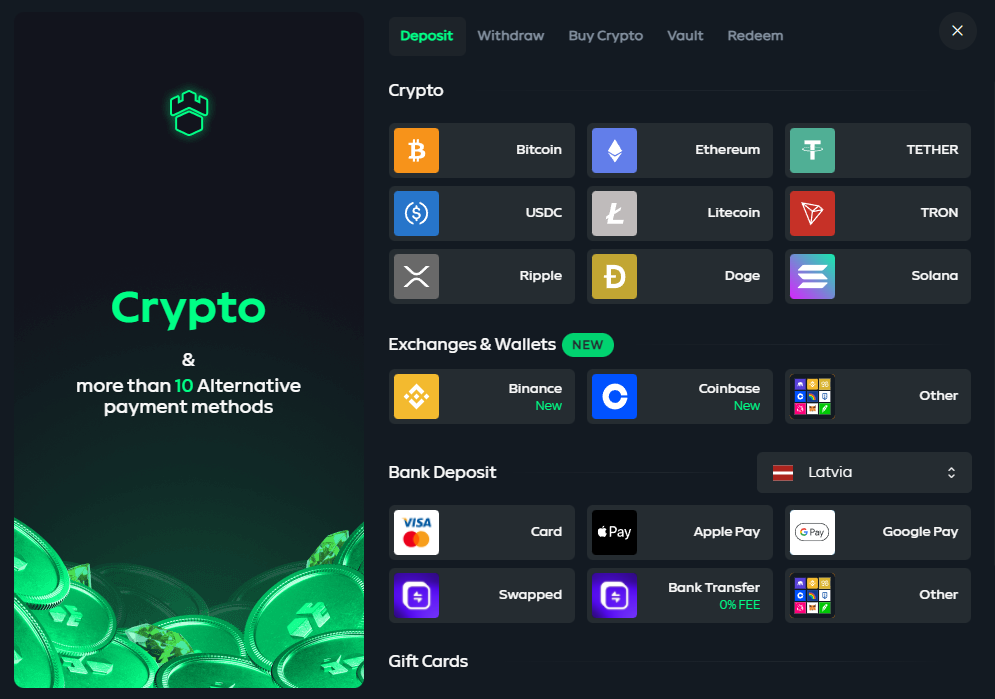 Gamdom deposit methods page