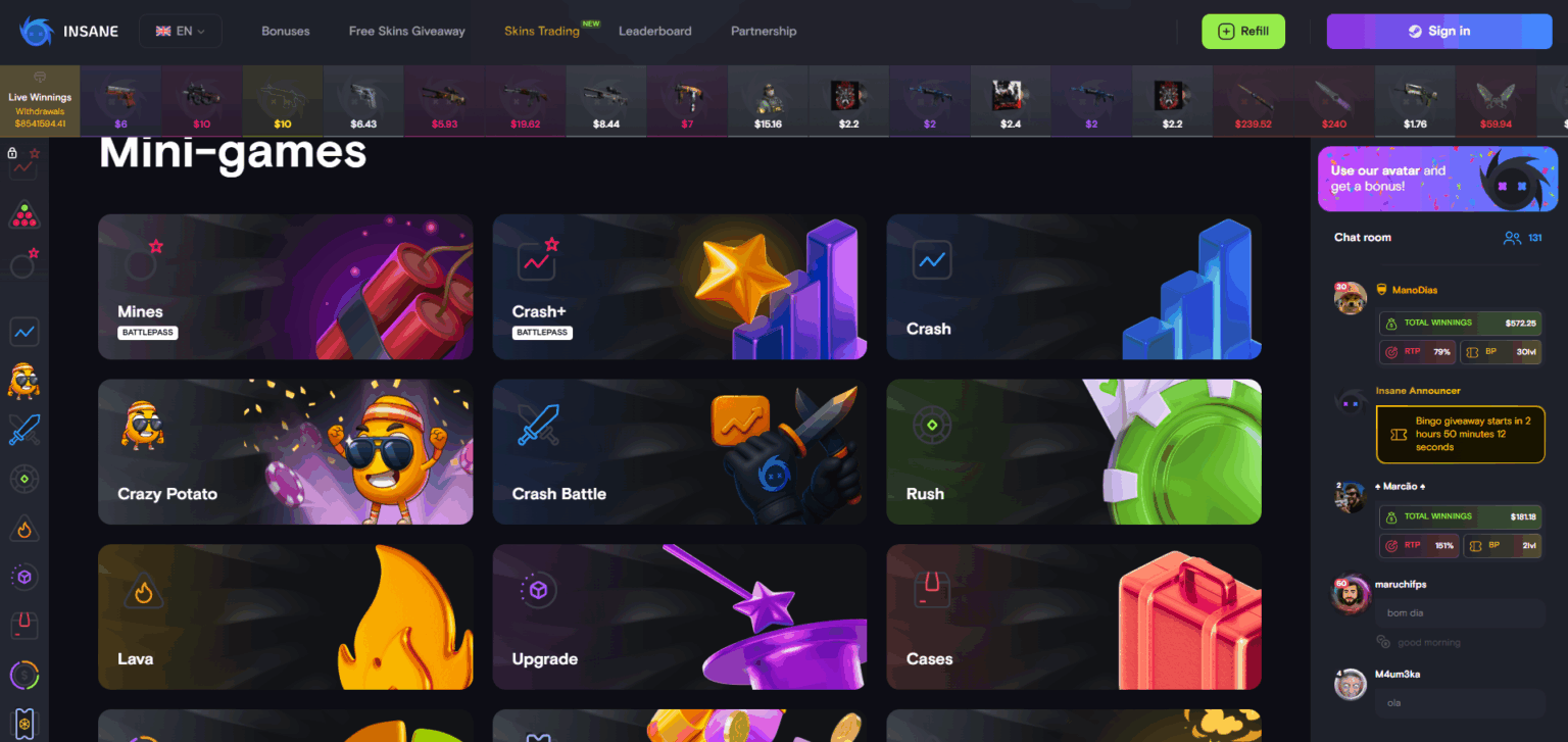 InsaneGG landing page