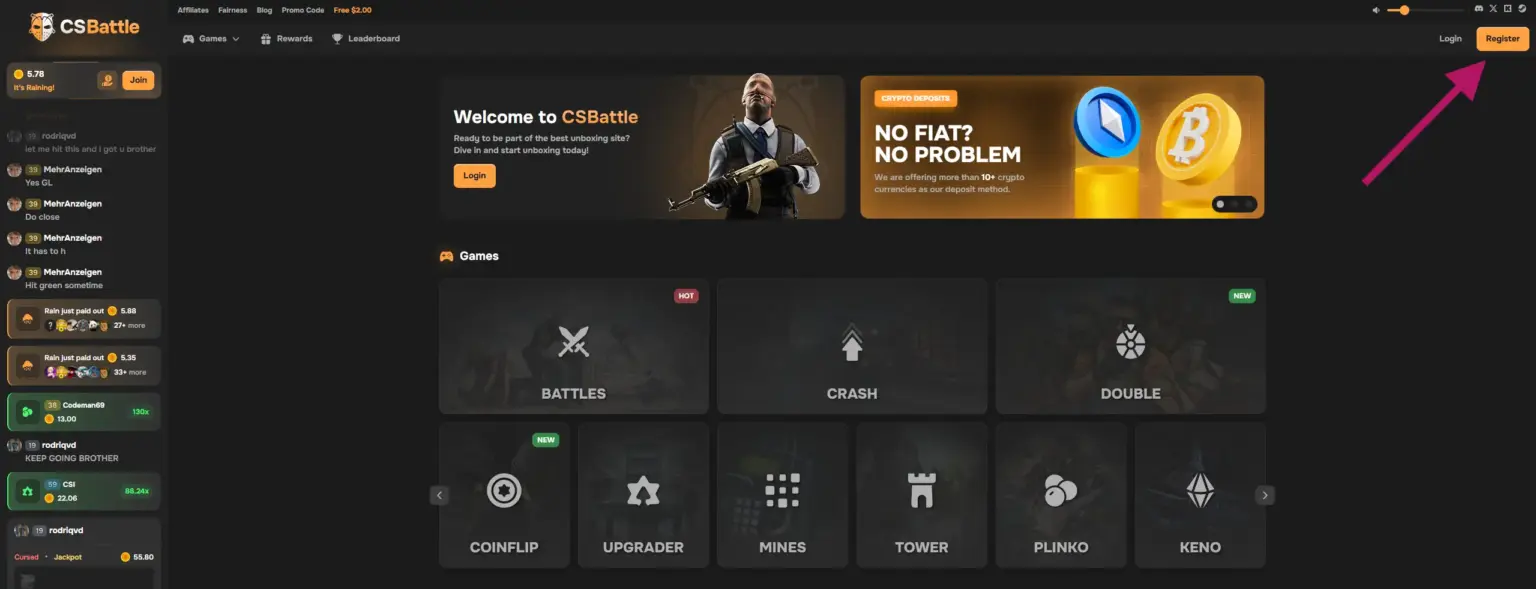 Register button in CSBattle.com