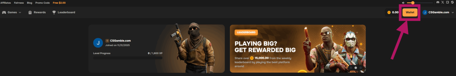 Deposit button in CSBattle.com