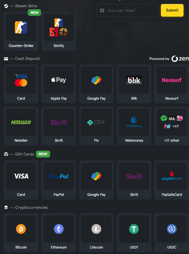 csgostake deposit methods