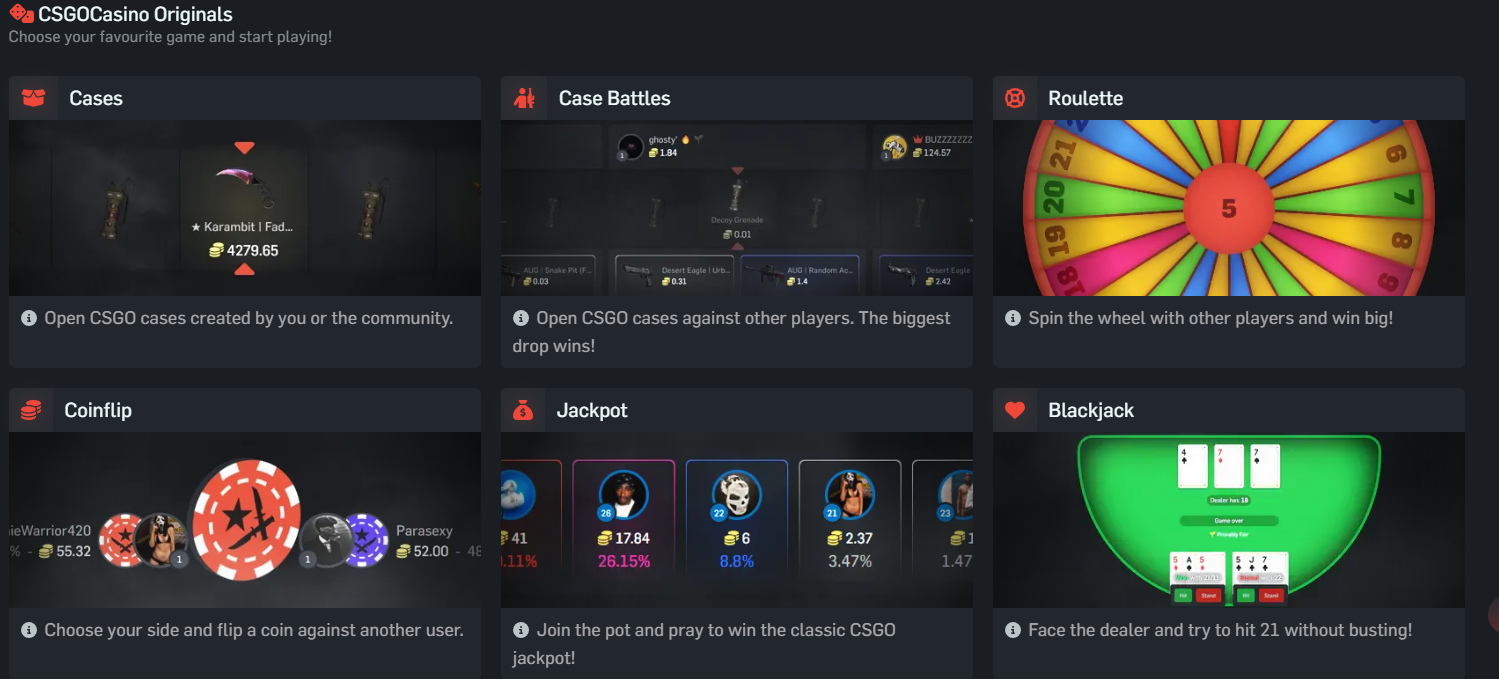 csgocasino.gg game modes