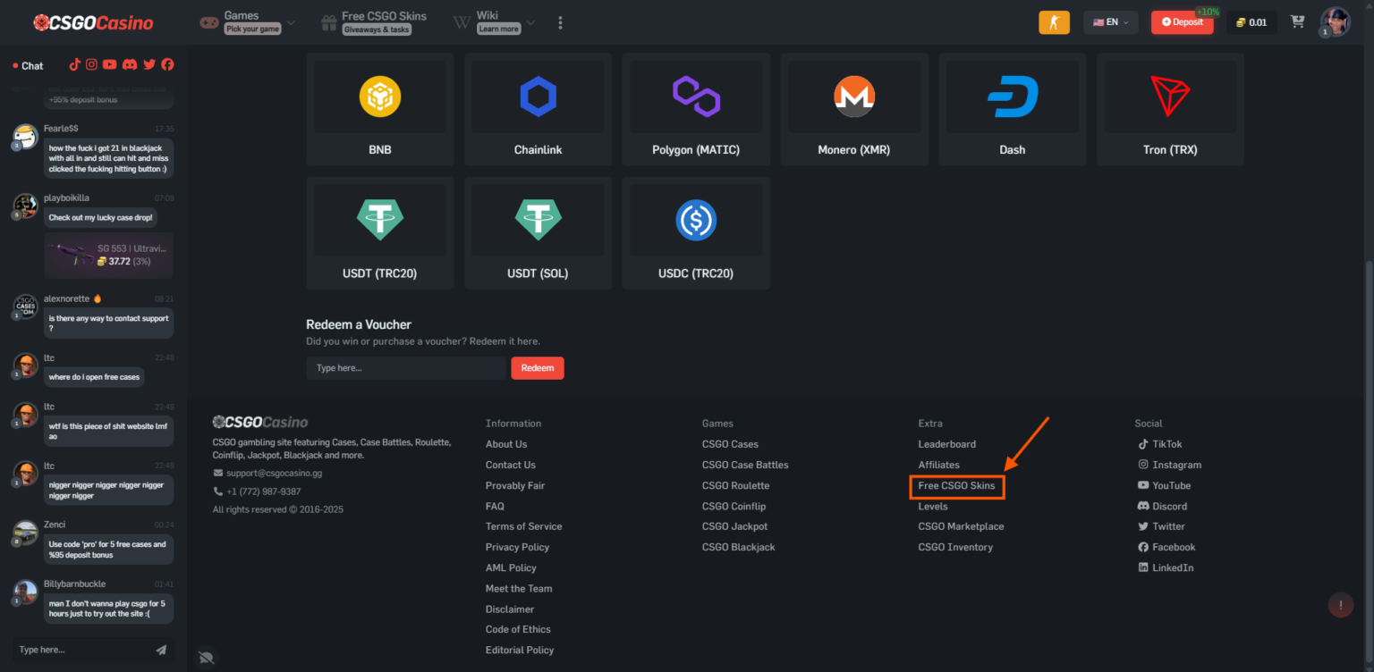 csgocasino.gg free cs skins