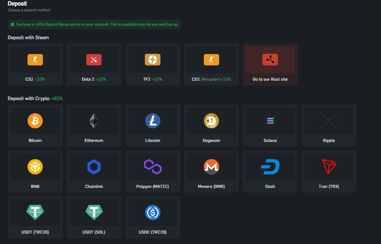 csgocasino.gg deposit methods