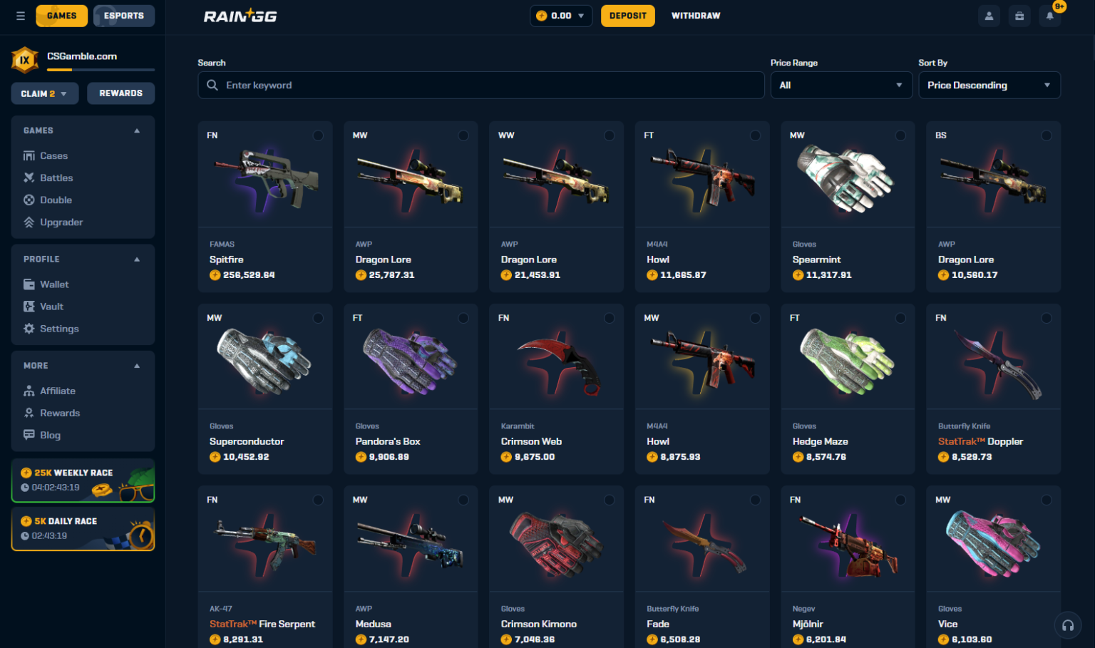 rain.gg withdraw page