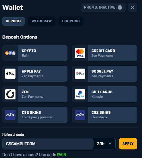 rain.gg deposit options