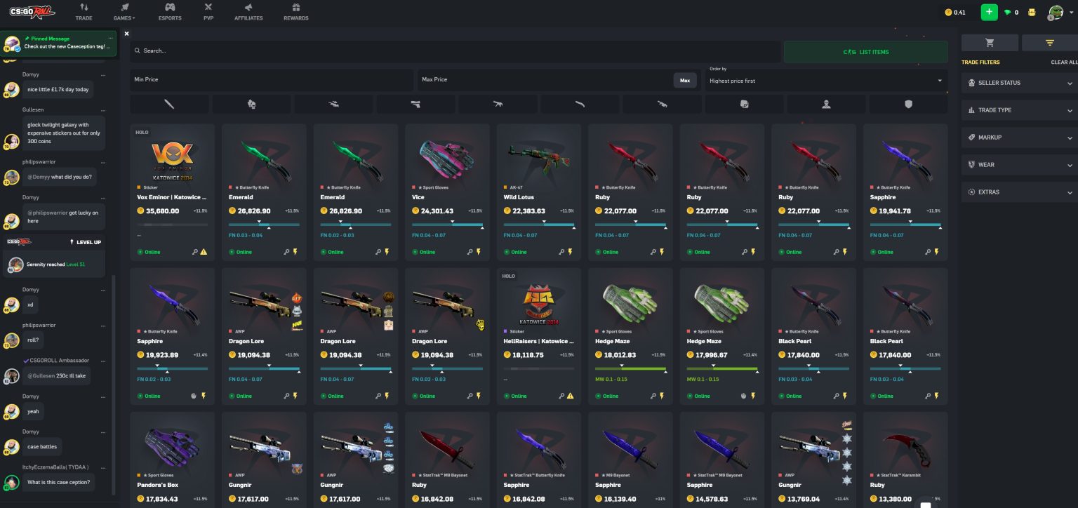 CSGORoll Website Homepage