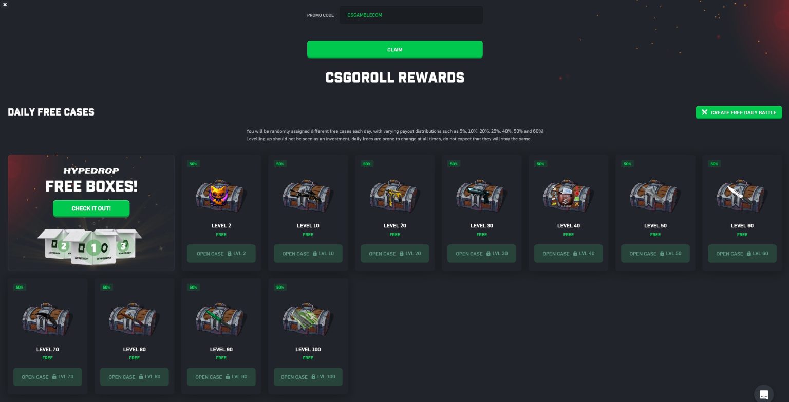 CSGORoll Daily Free Cases