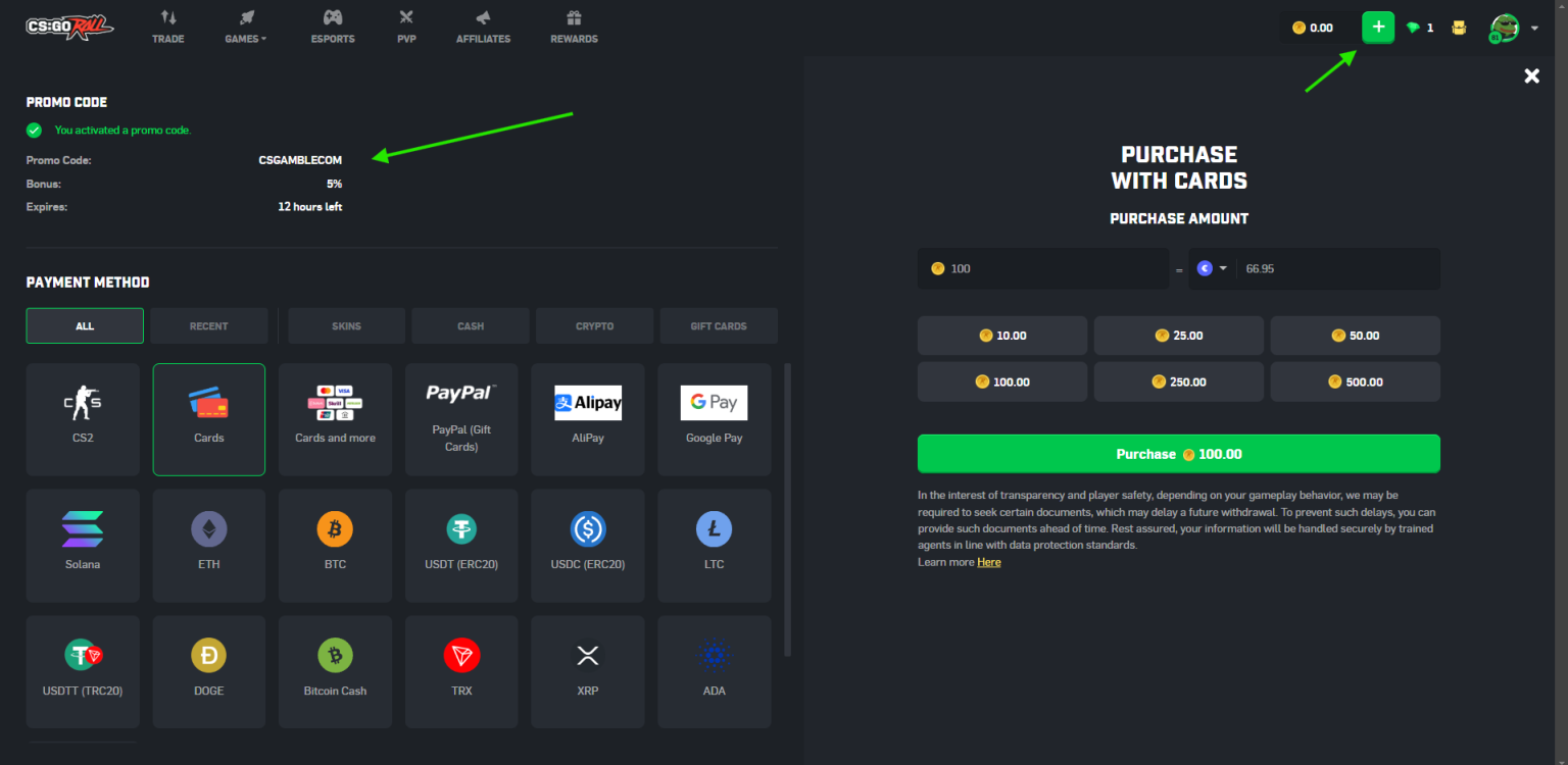 csgoroll deposit page
