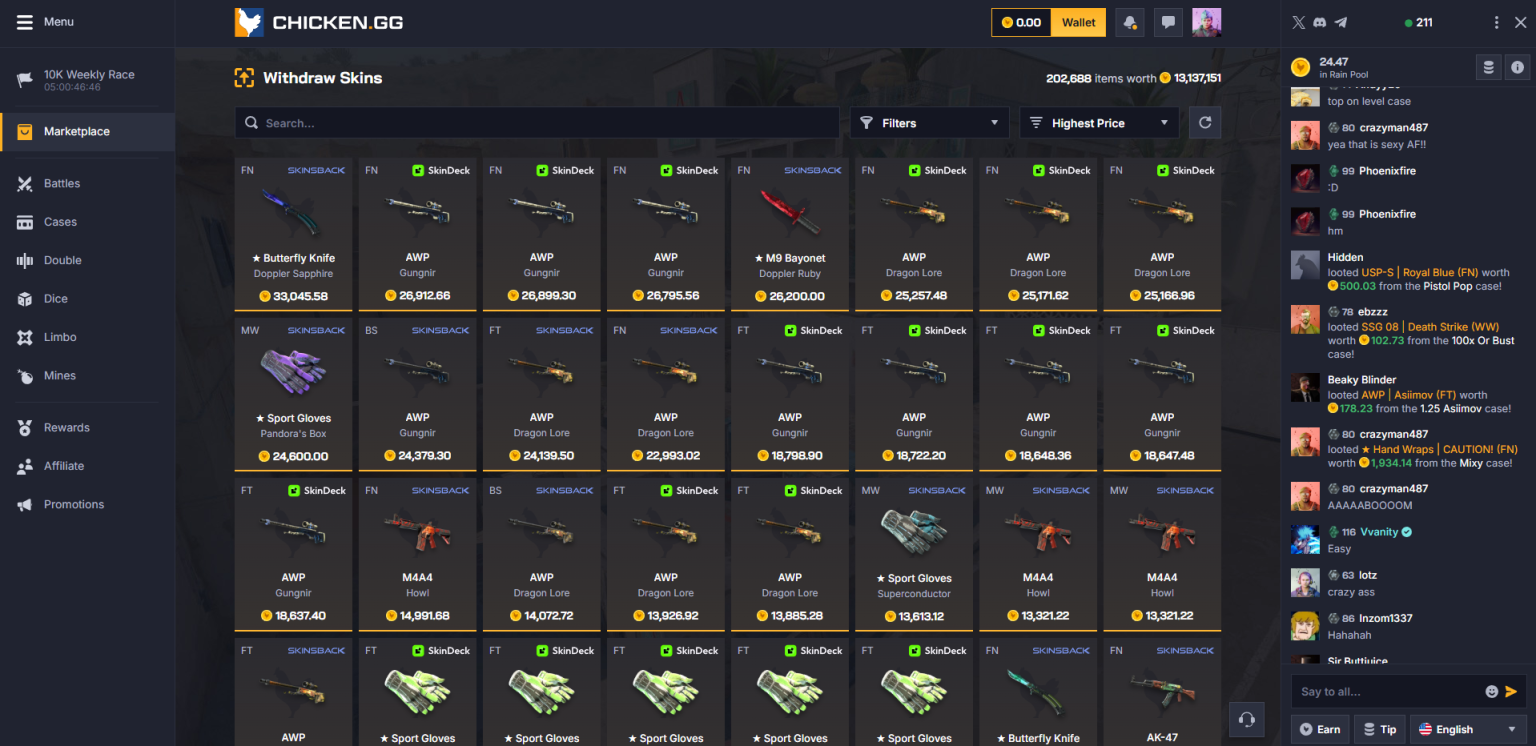 chicken.gg withdraw page