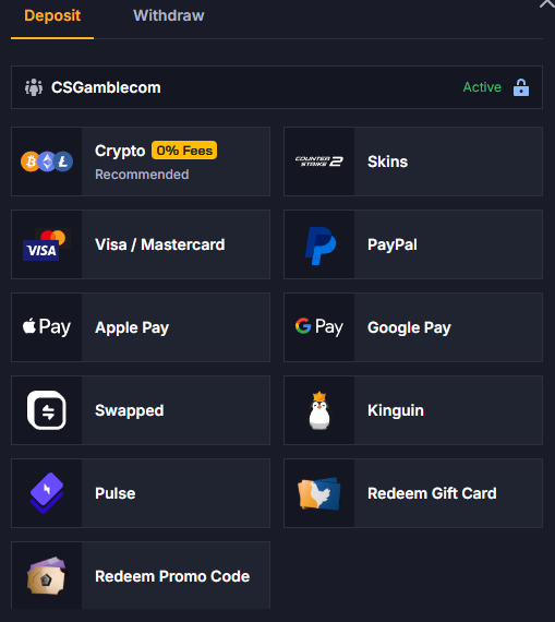 chicken.gg deposit options