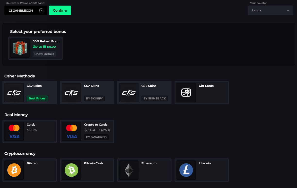 CSGOLUCK deposit options