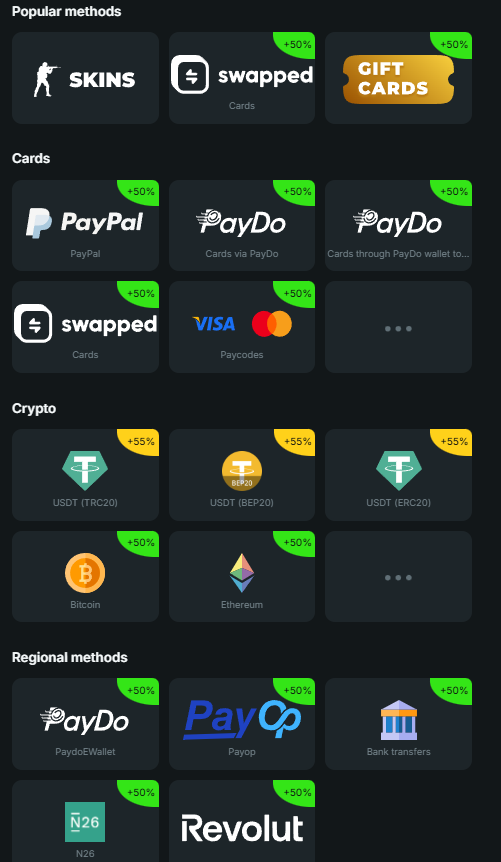 CSGOFAST deposit methods