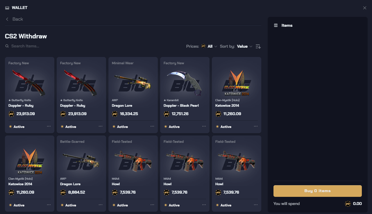 CSGOBIG withdraw page