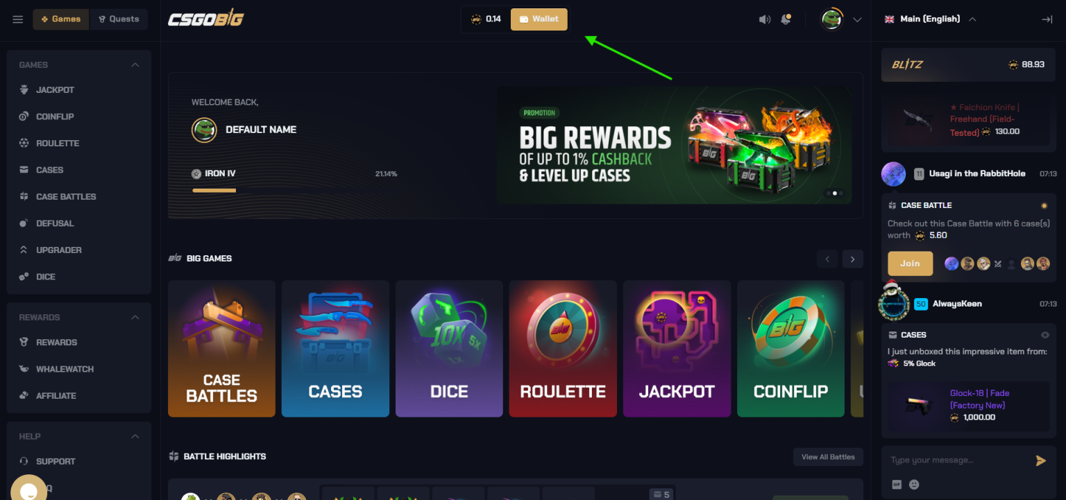 CSGOBIG wallet navigation