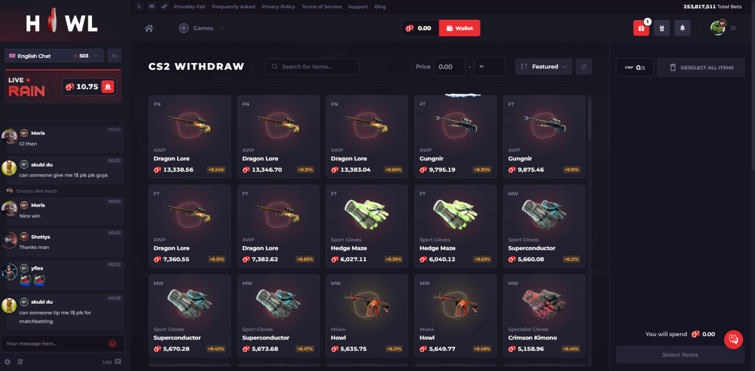 HOWL.GG withdraw page