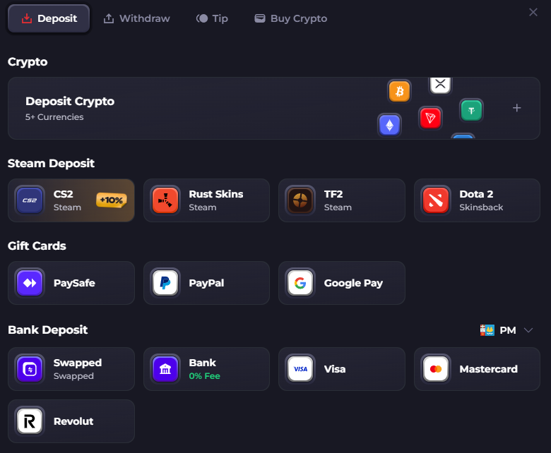 HOWL.GG deposit methods