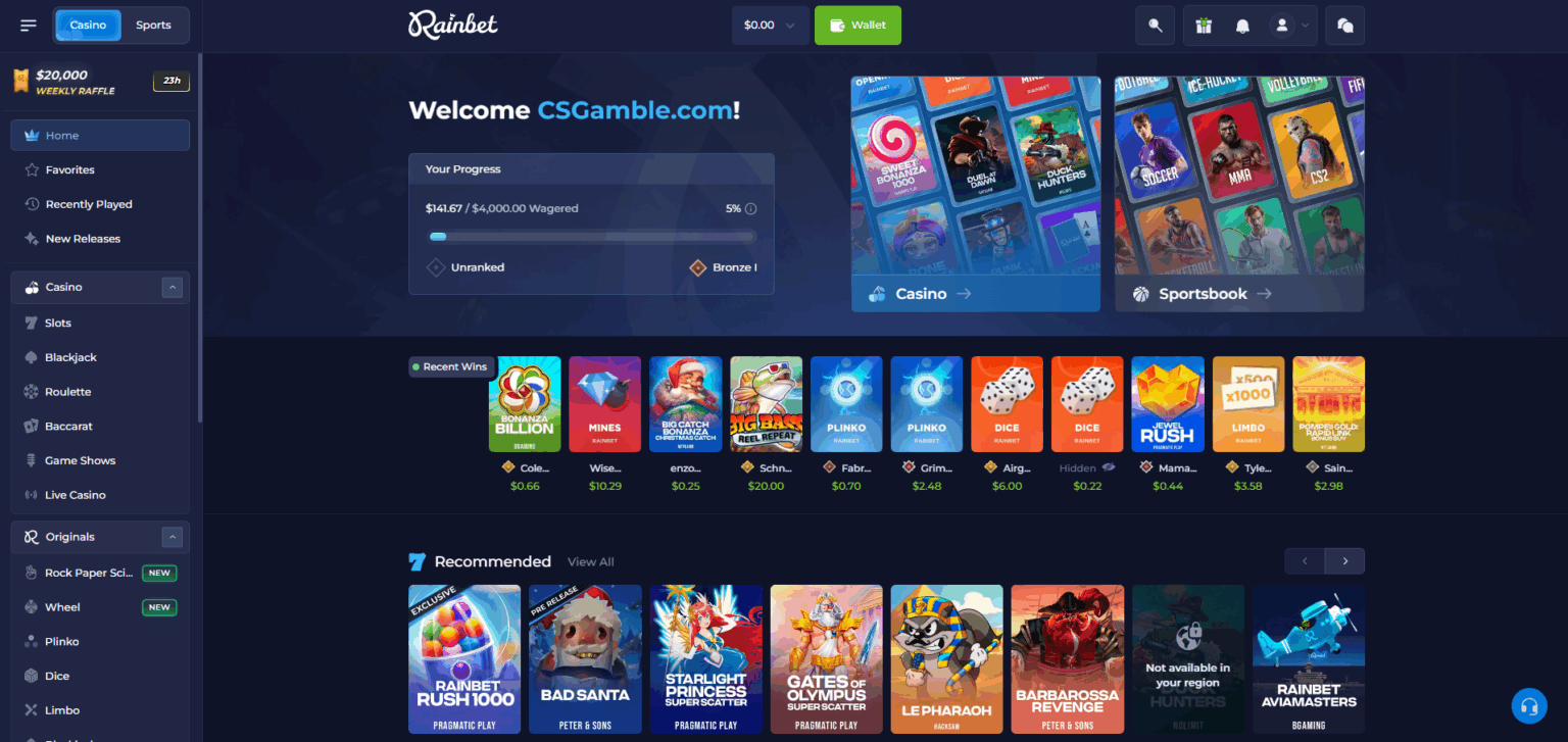 Rainbet landing page