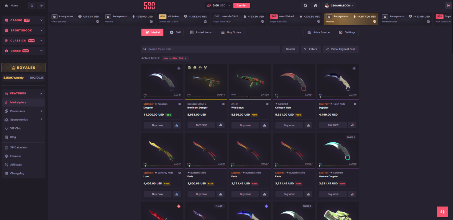 CSGO500 withdraw page