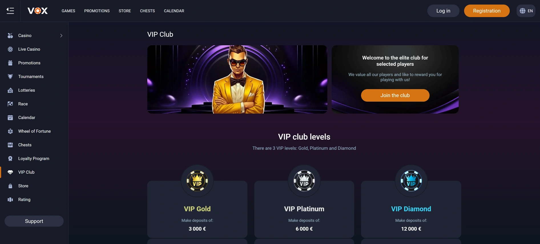 VOX Casino VIP klubs
