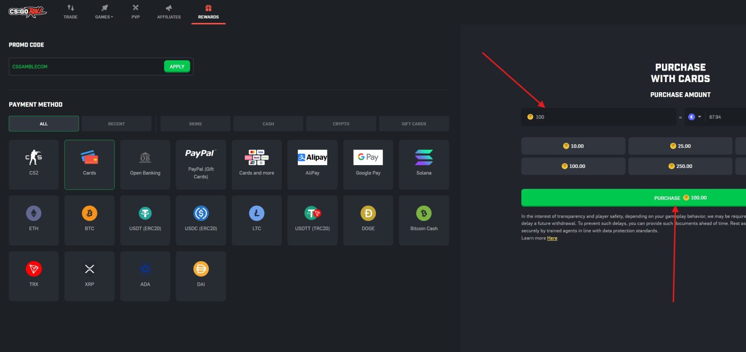 CSGORoll Deposit Amount