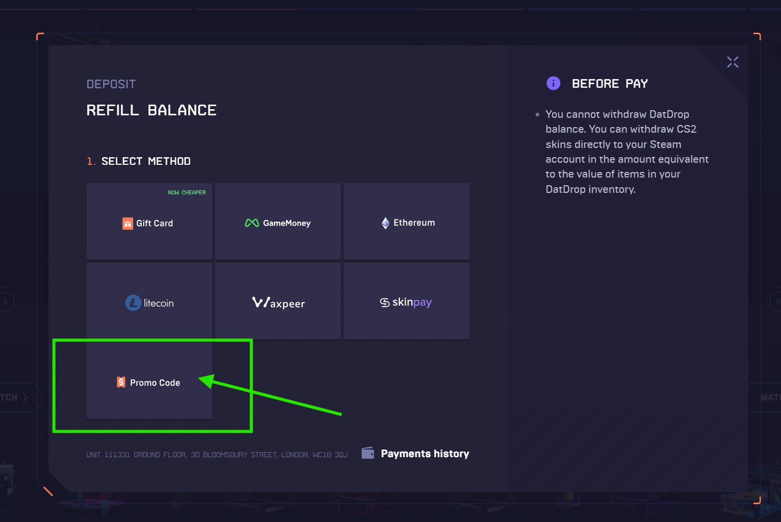 Enter Datdrop promo code