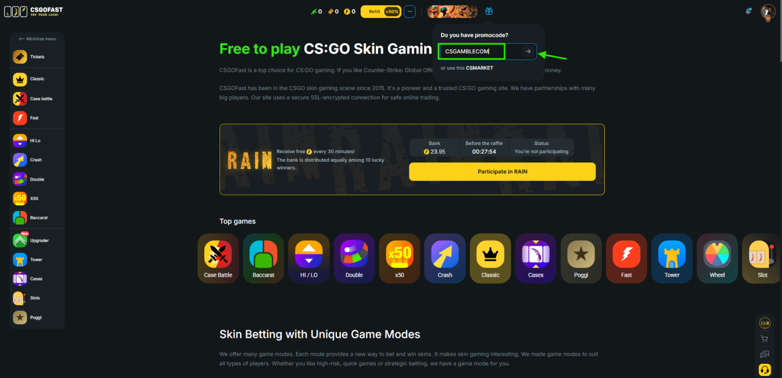 csgofast promo code